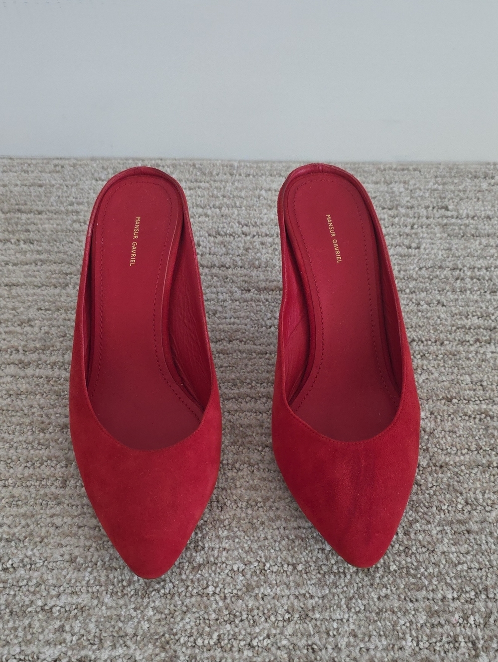 Mansur Gavriel Red Suede Pointed Mules